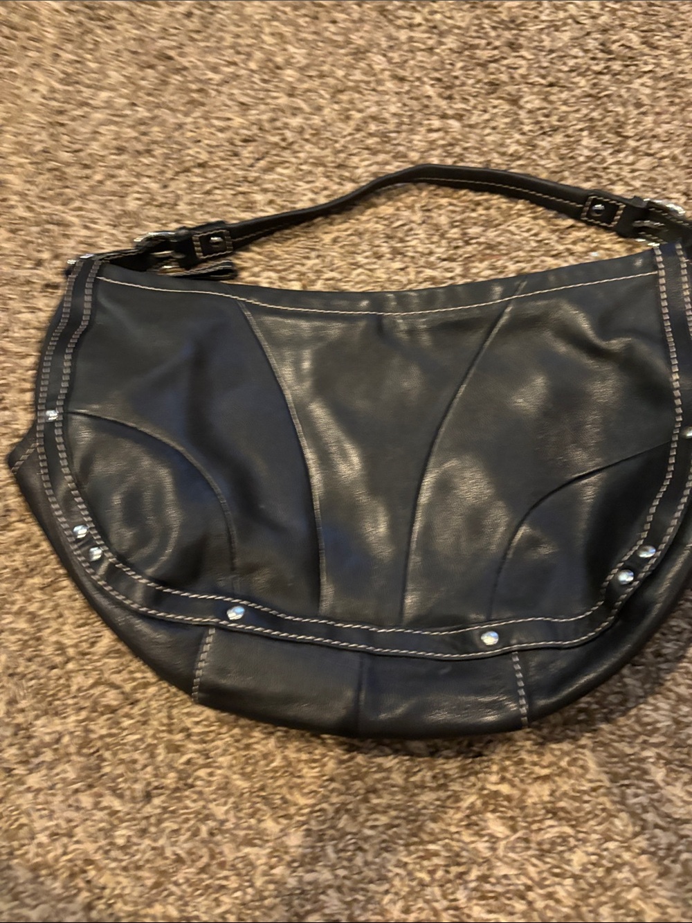Fossil Black Shoulder Bag with Silver Stud Accents